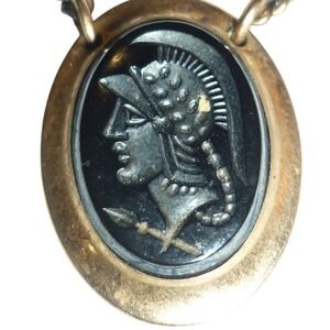 Vintage Anson Patented Tie Chain Roman Centurion Black Intaglio Gold Tone MCM